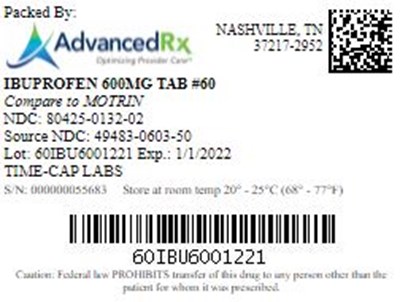 Ibuprofen 600mg Tab Qty 60 NDC 80425 0132